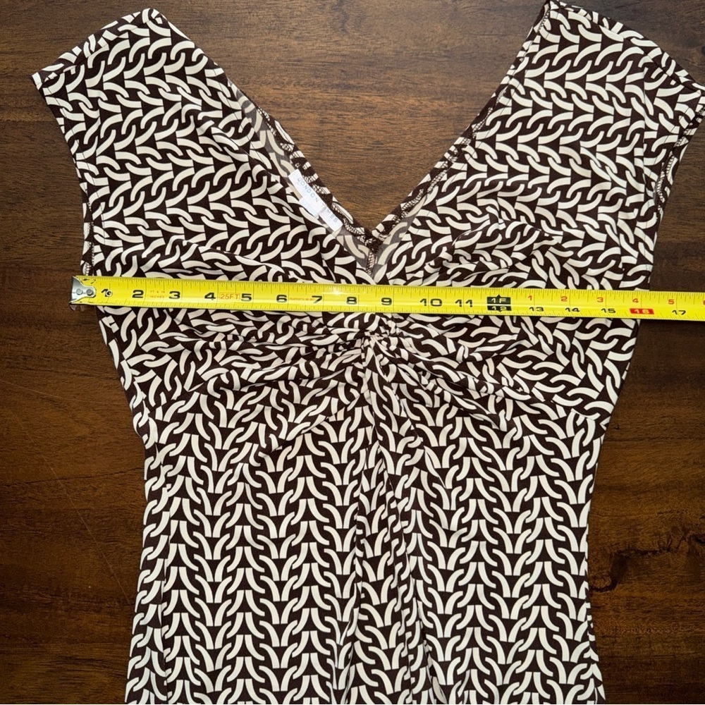 London Times Brown and Ivory Patterned Knot Front Short Cap Sleeve Dress 8 - Picture 6 of 9
